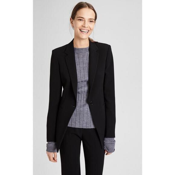 Theory Crepe Power Jacket Black Blazer Size 8 Professional Career Office - Picture 1 of 11